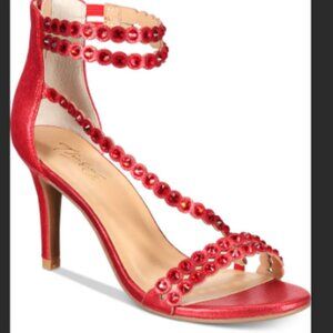 New Thalia Sodi Red Metallic Beaded Strappy DARRLA High Heels Open Toe 11